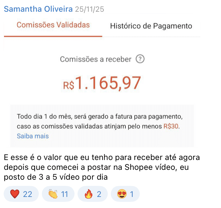 R$1.165 de comissão