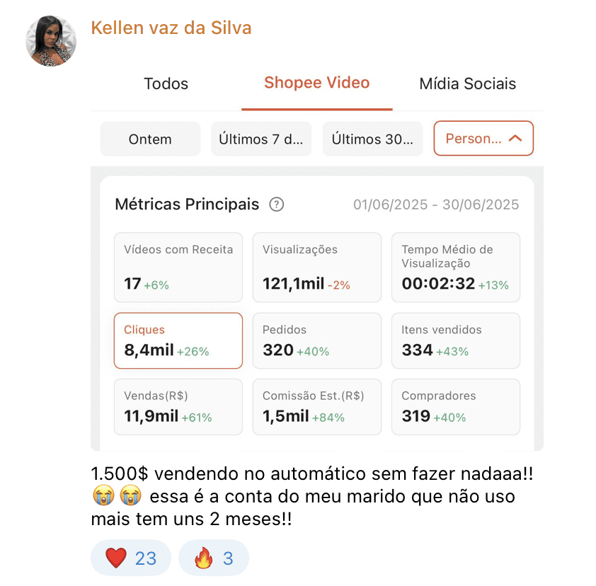 1500 por mes no automatico so com a shopee video